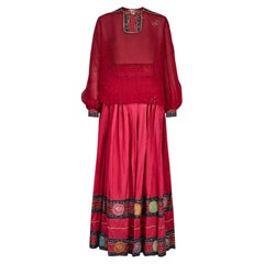 Top e gonna in chiffon rosso Sassoon di Bellville, anni '70