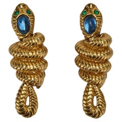 Pendientes de clip con forma de serpiente dorados de los años 2000