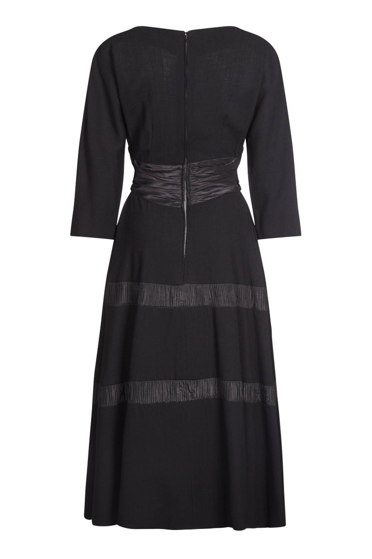 Mollie Parnis 1950s Black Dress with Pleated Ribbon Inserts For Sale at ...