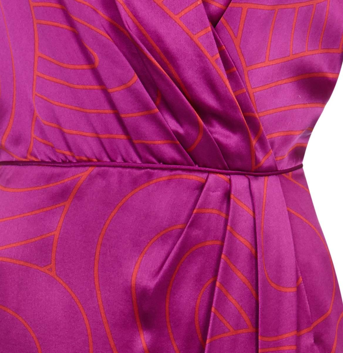 1990s Louis Feraud Hot Pink Silk Dress With Wrap Around Detail In Excellent Condition In London, GB