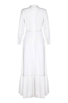 1970s Edwardian/Victorian Style White Lace Lawn Dress With Pin-Tuck Detail
