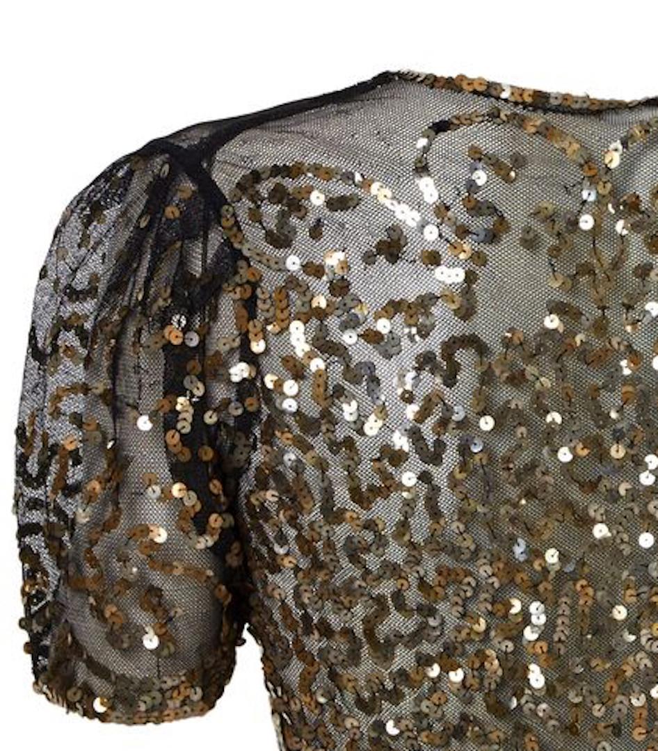 1930s Black Tulle and Gold Sequinned Capelet Bolero In Excellent Condition In London, GB