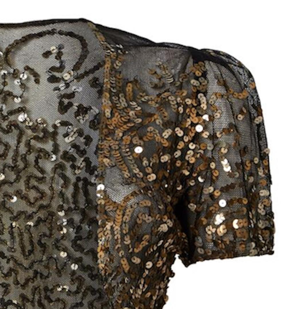 Women's 1930s Black Tulle and Gold Sequinned Capelet Bolero