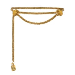 Chanel 1980s 31 Rue Cambon Gold Chain Belt with Embossed Medallions & Dog-tag
