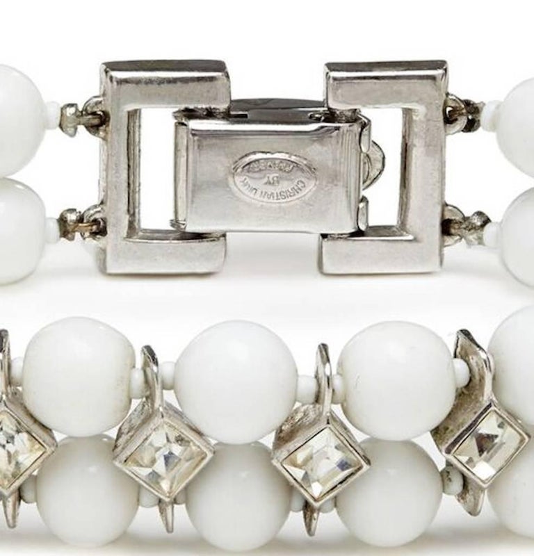 Christian Dior By Kramer 1950s Milk Glass Deco Bracelet With Crystal