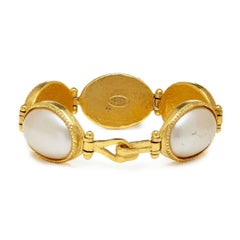 Chanel Gold Tone Pearlescent Double CC Oval Link Bracelet, 1990s