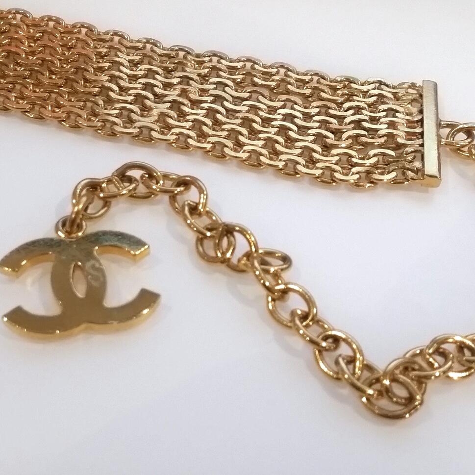 Brown Chanel Gold Multi Chain Belt With CC Charm, circa 1990