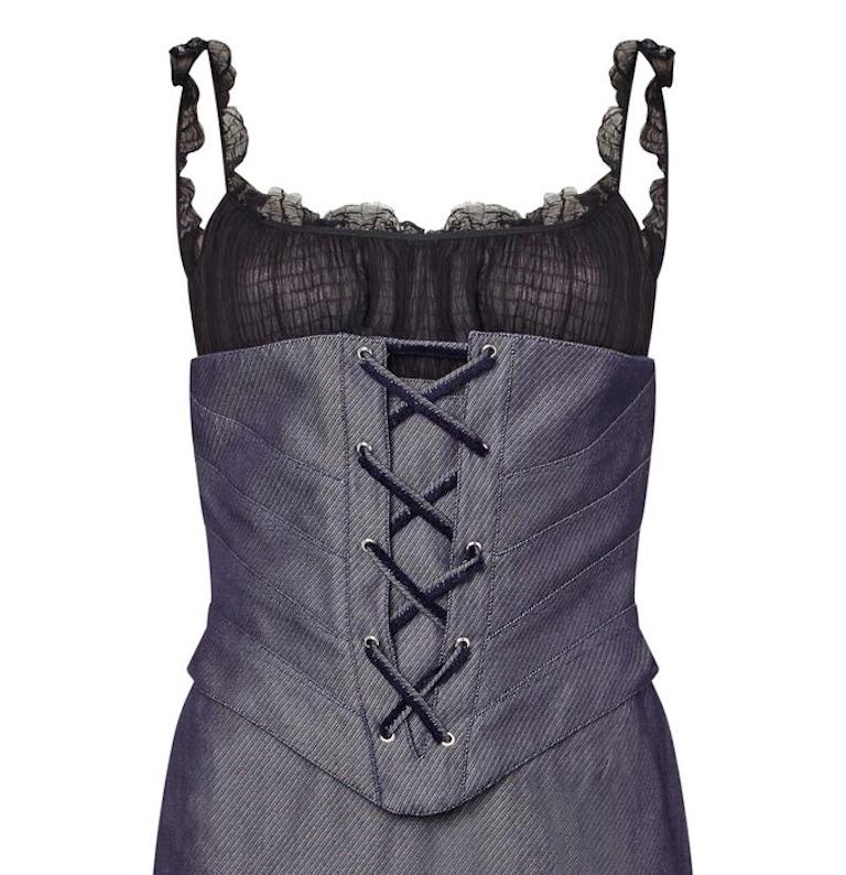 Thierry Mugler Couture Denim Dress With Tailored Black Silk Bodice, 1990s  In Excellent Condition In London, GB