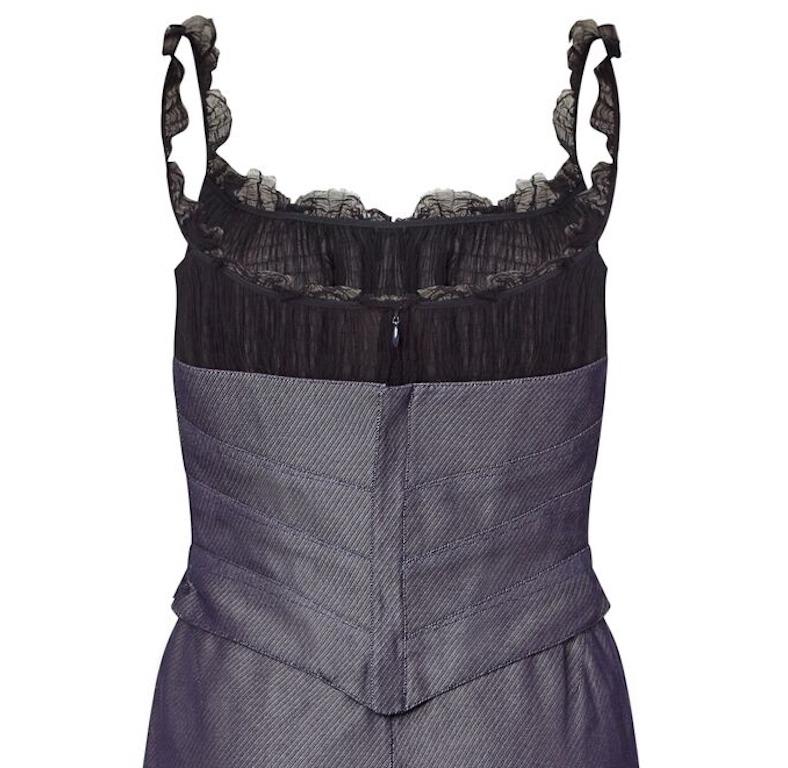 Women's Thierry Mugler Couture Denim Dress With Tailored Black Silk Bodice, 1990s
