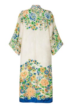 Vintage 1920s Silk Pongee Robe With Floral Design