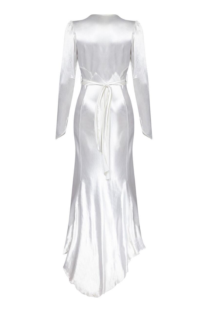 long sleeve white silk dress