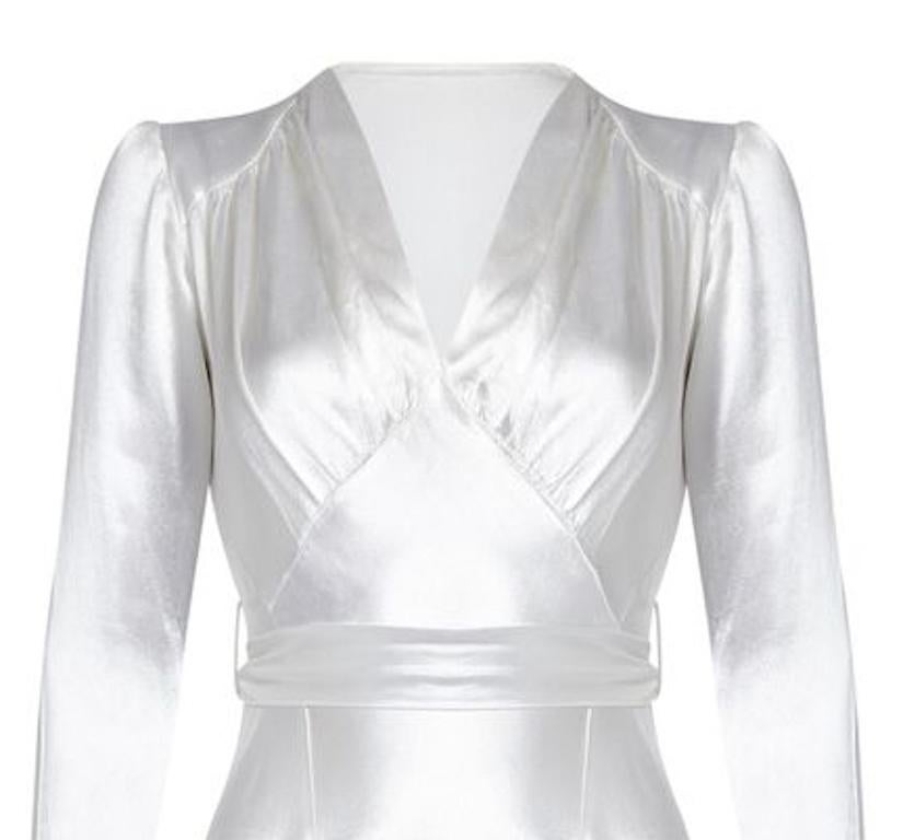 white silk long sleeve dress