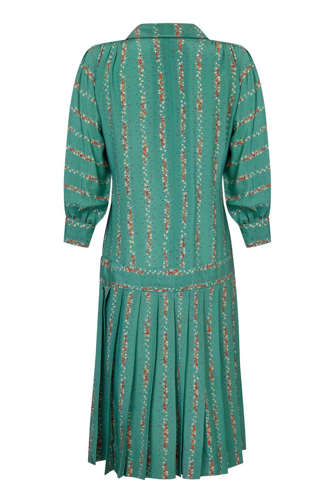 Bellville Sassoon 1970s Silk Flapper Style Floral Dress In Seafoam Green  In Excellent Condition In London, GB