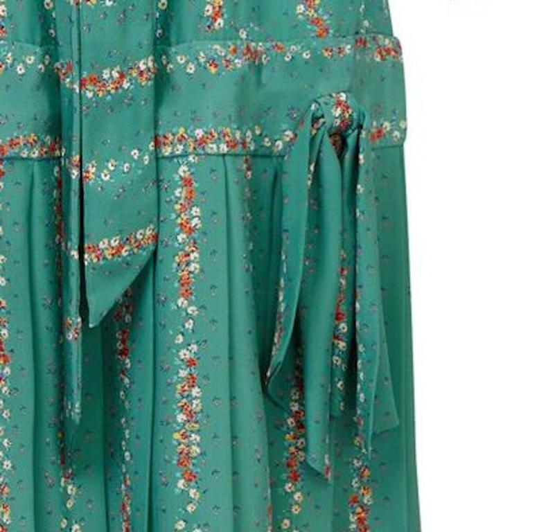 Bellville Sassoon 1970s Silk Flapper Style Floral Dress In Seafoam Green  1