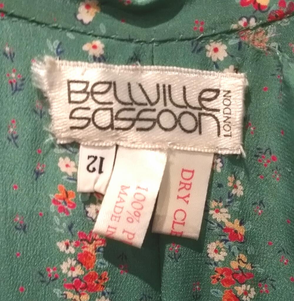 Bellville Sassoon 1970s Silk Flapper Style Floral Dress In Seafoam Green  3