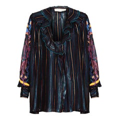 1970s Zandra Rhodes 'Studio 54" Multicolour Striped and Handpainted Blouse