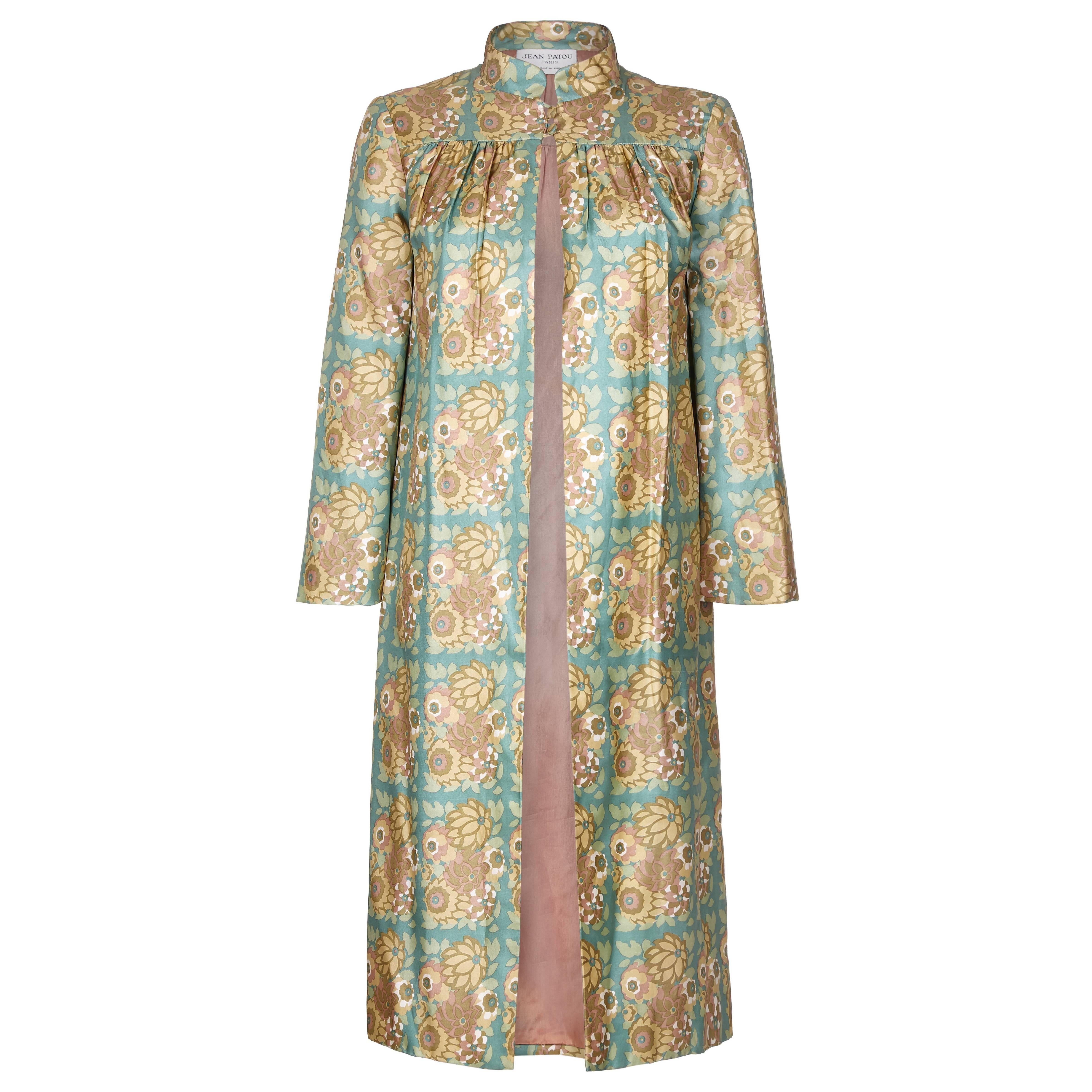 1960s Karl Lagerfeld for Jean Patou Silk Floral Duster Coat