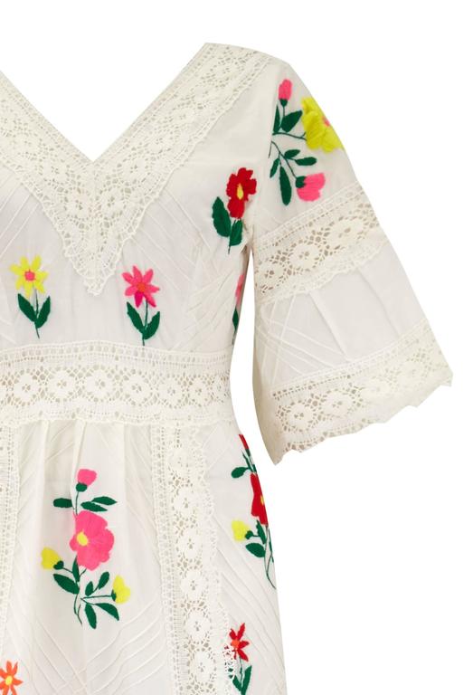 1970s Vintage Mexican Wedding Dress with Embroidery at 1stDibs