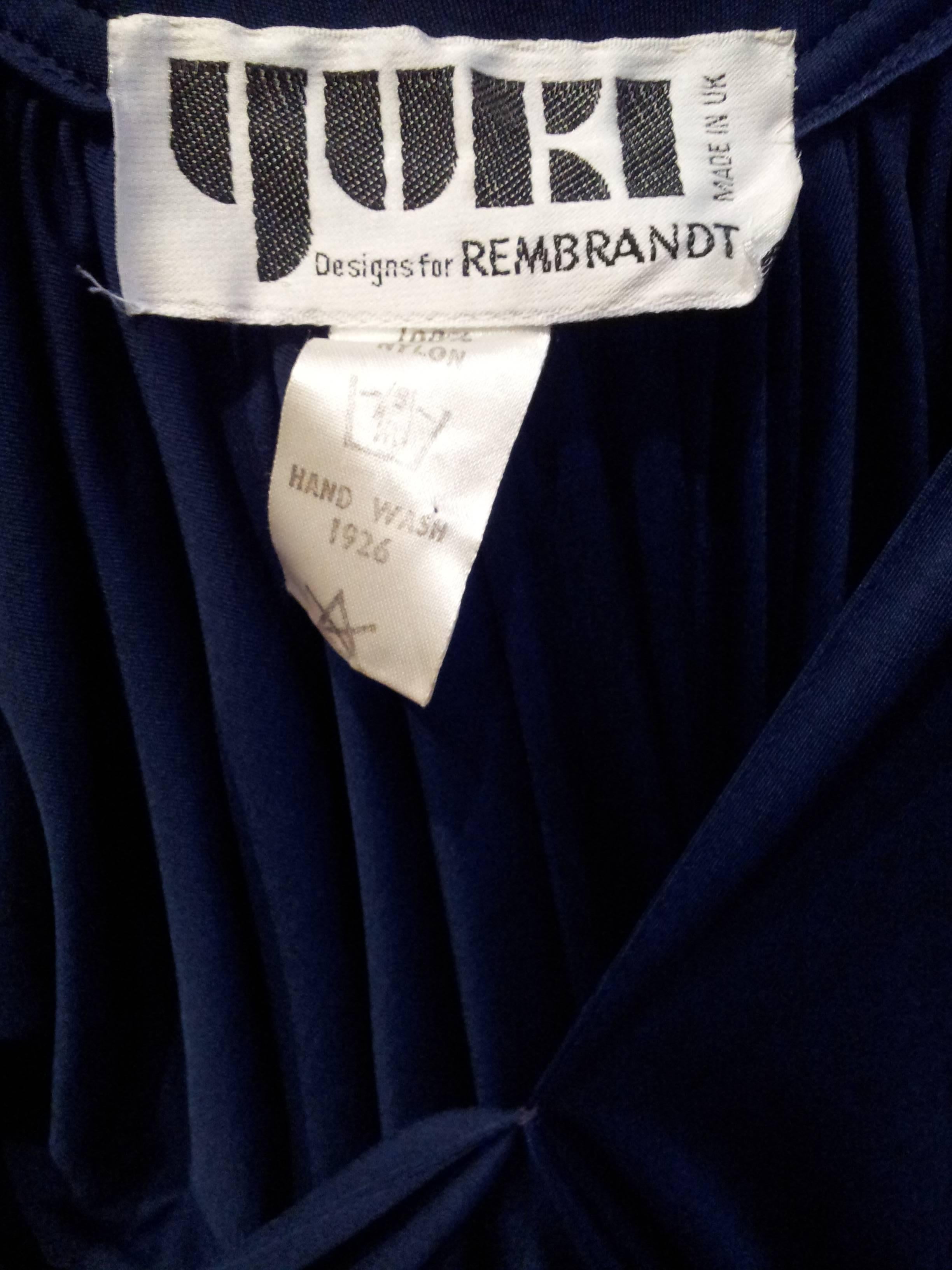 Black 1970s Yuki for Rembrandt Vintage Navy Jersey Dress