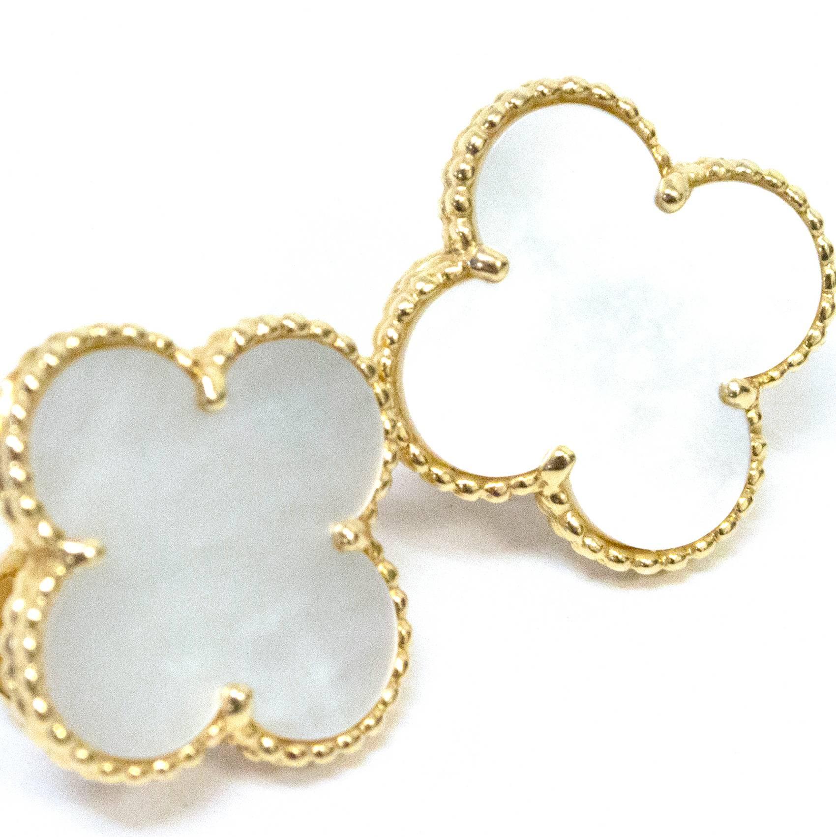 Van Cleef & Arpels Alhambra Gold and Mother of Pearl Earrings In New Condition In London, GB