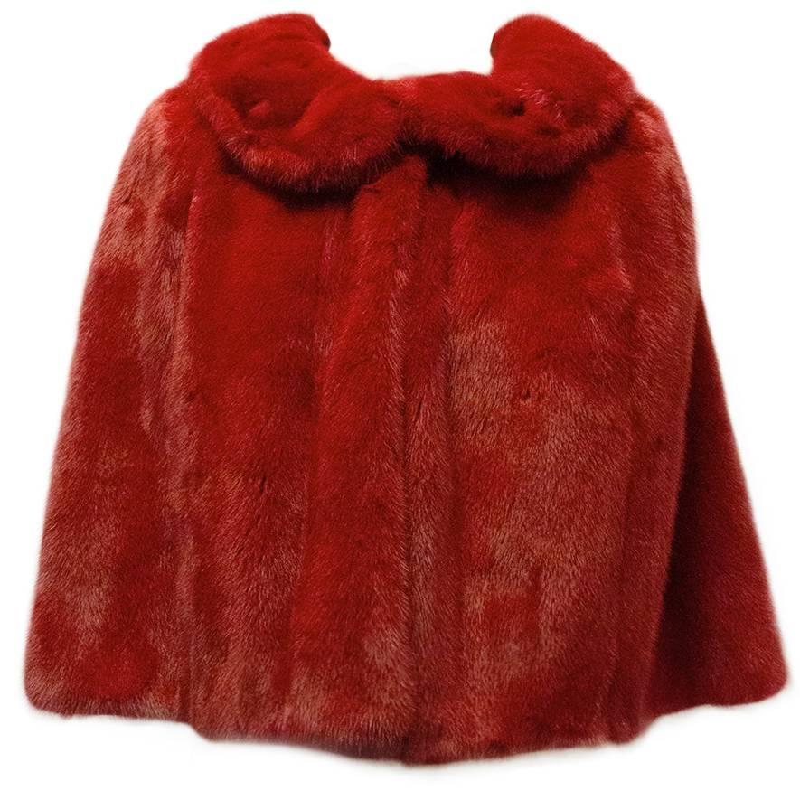Dolce & Gabbana Red Mink Fur Poncho with Lace Detail