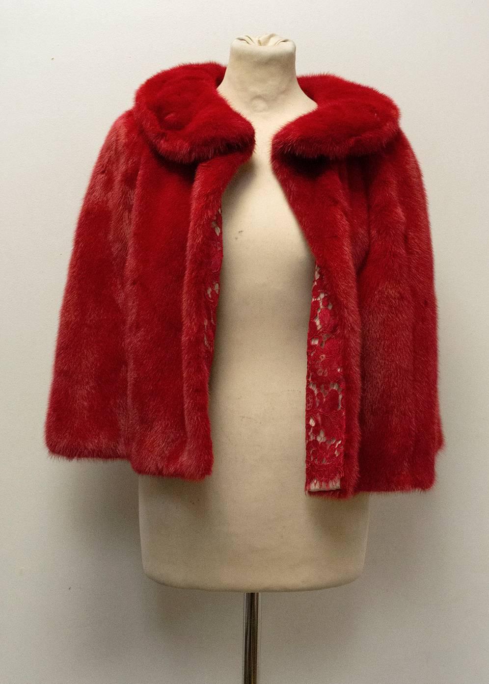 Women's Dolce & Gabbana Red Mink Fur Poncho with Lace Detail