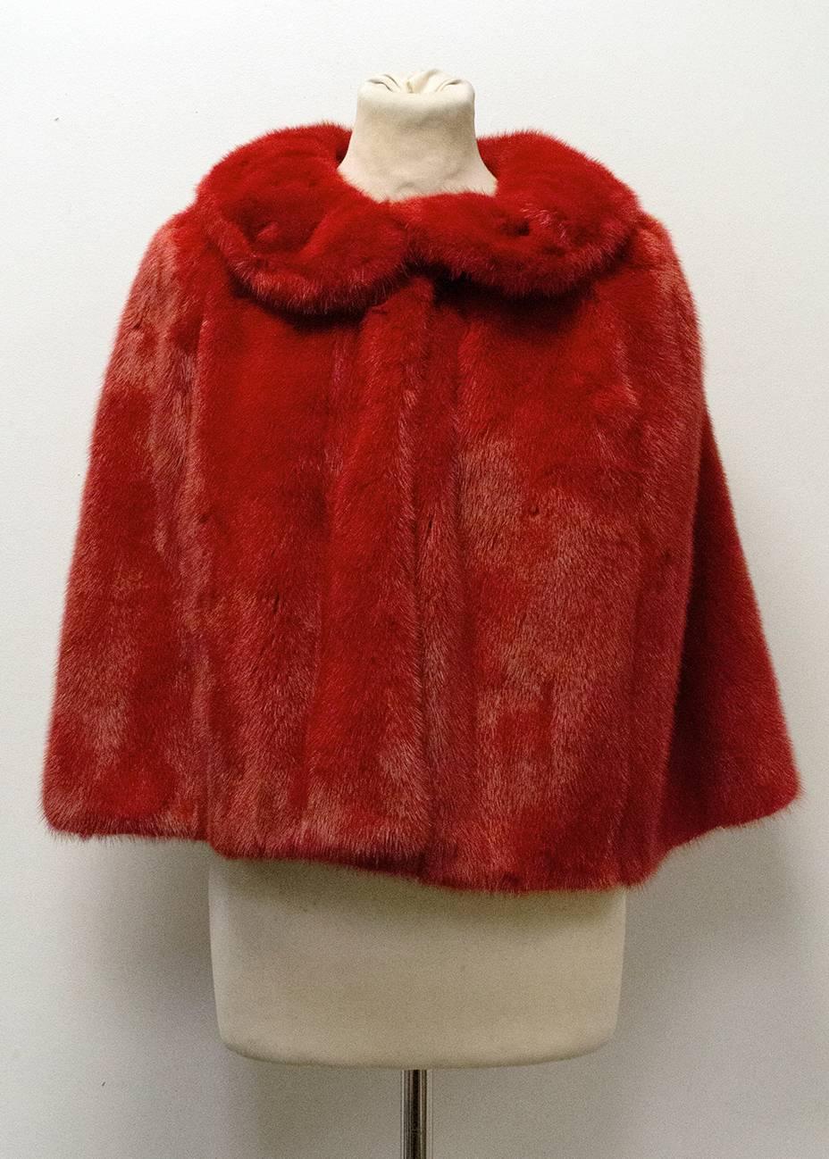 Dolce & Gabbana Red Mink Fur Poncho with Lace Detail 1