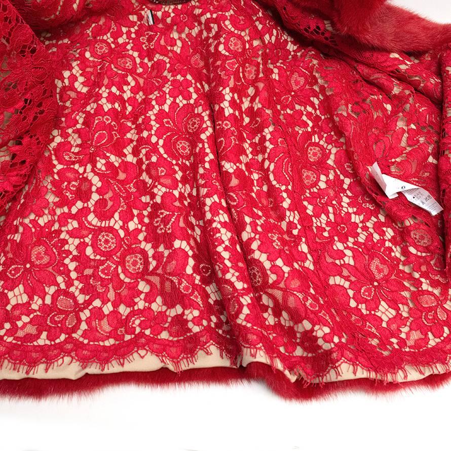 Dolce & Gabbana Red Mink Fur Poncho with Lace Detail 3