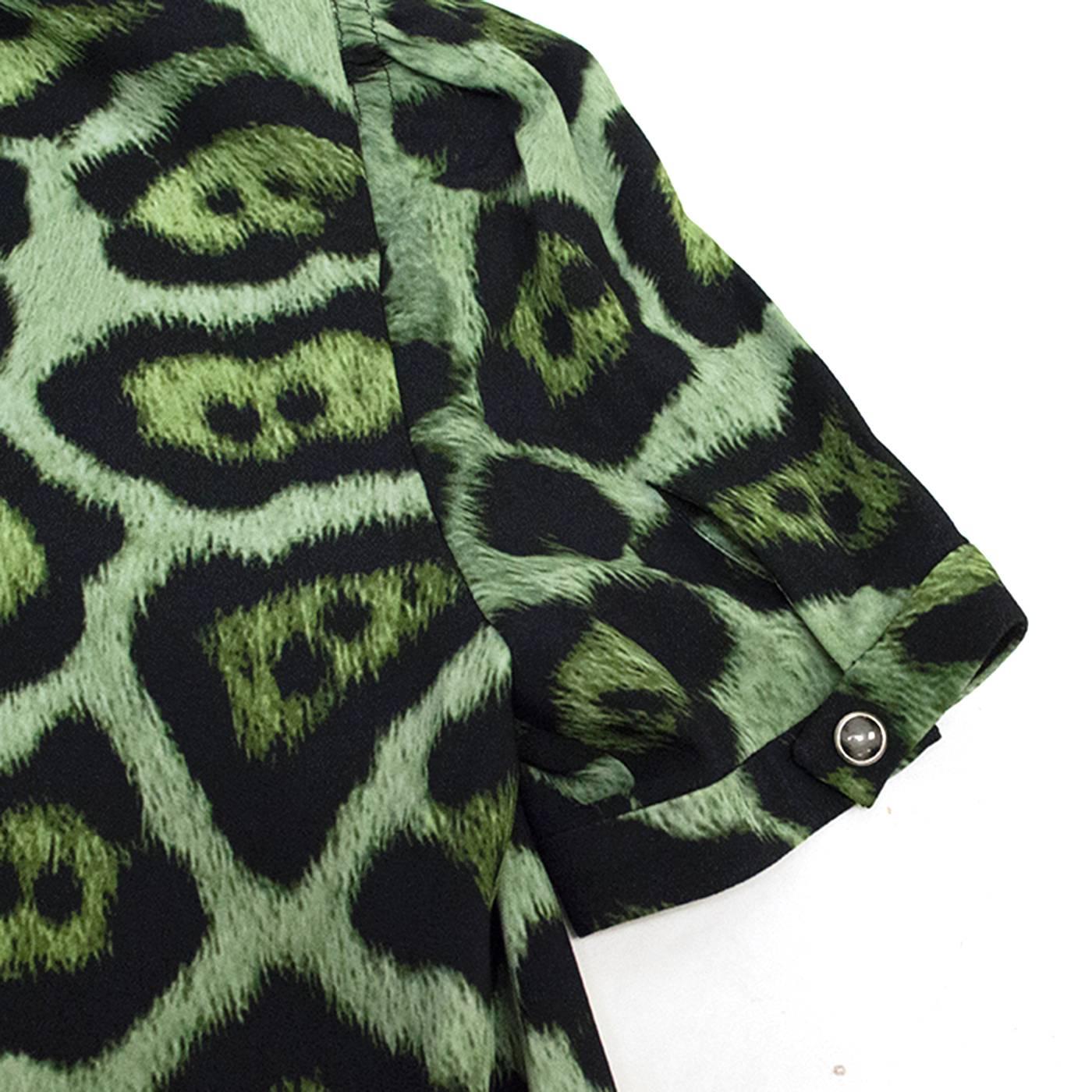 Givenchy Green Leopard Print Dress with Distressed Hem In Excellent Condition In London, GB
