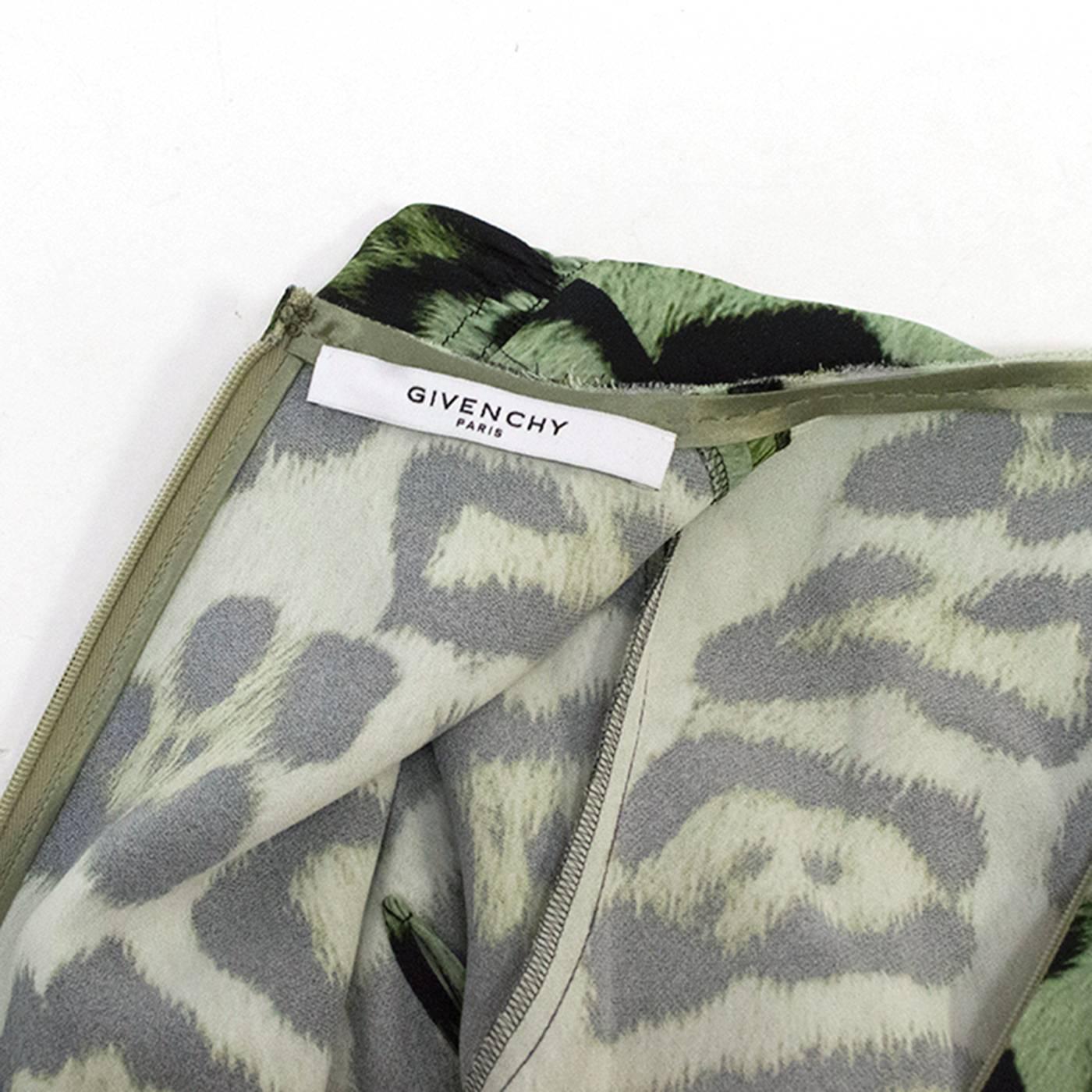 Women's Givenchy Green Leopard Print Dress with Distressed Hem