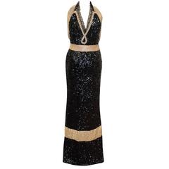 Dolce & Gabbana Bespoke Black and Gold Sequin and Crystal Evening Gown