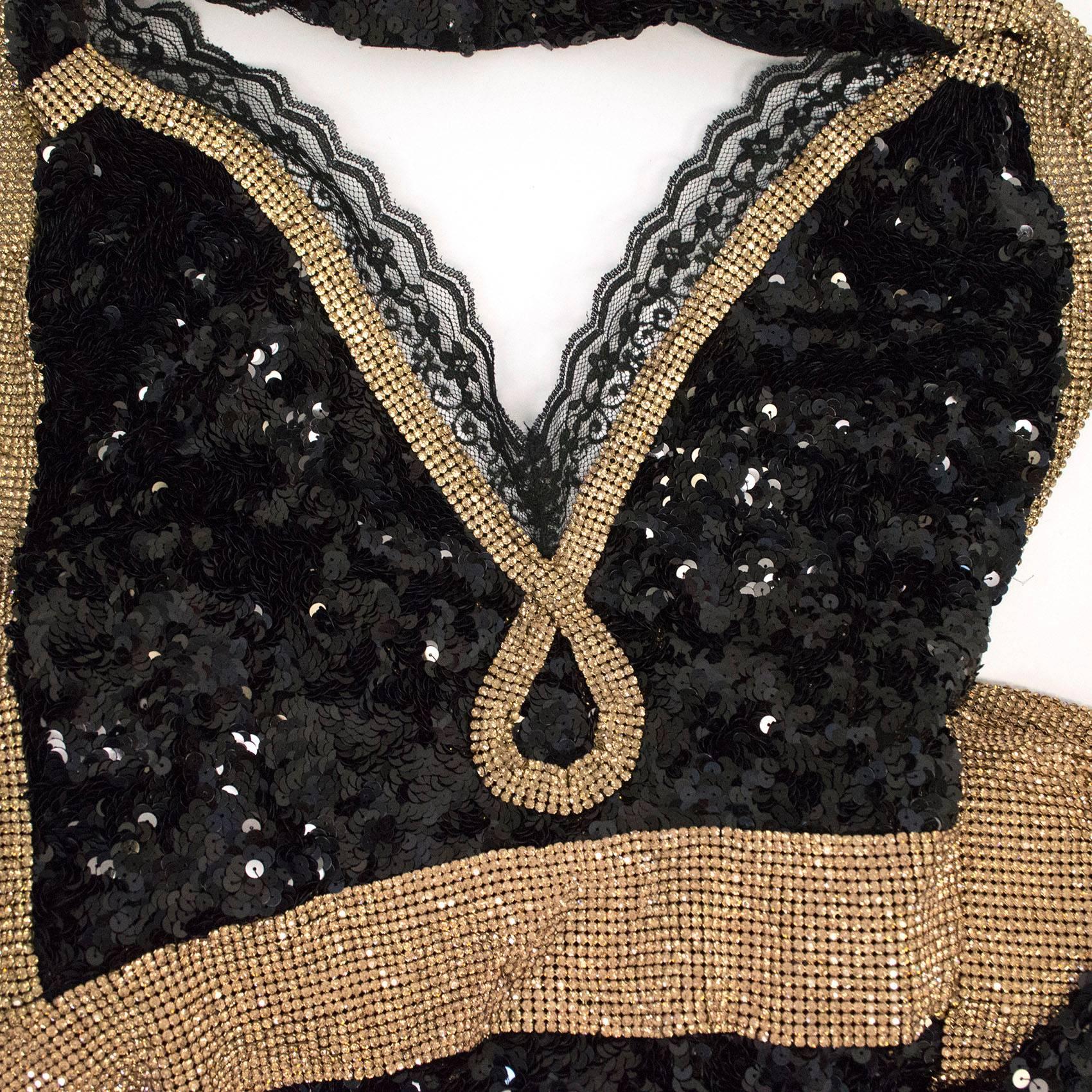 Women's Dolce & Gabbana Bespoke Black and Gold Sequin and Crystal Evening Gown For Sale