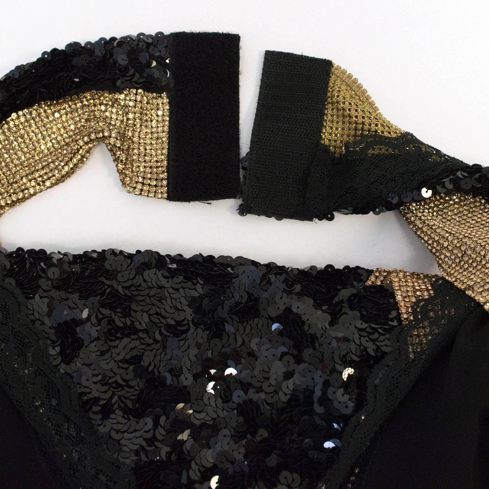 Dolce & Gabbana Bespoke Black and Gold Sequin and Crystal Evening Gown For Sale 1