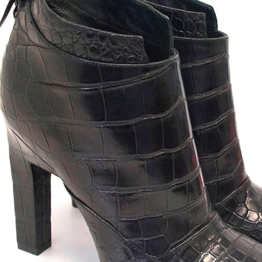 Women's Karina IK Black Crocodile Ankle Booties For Sale