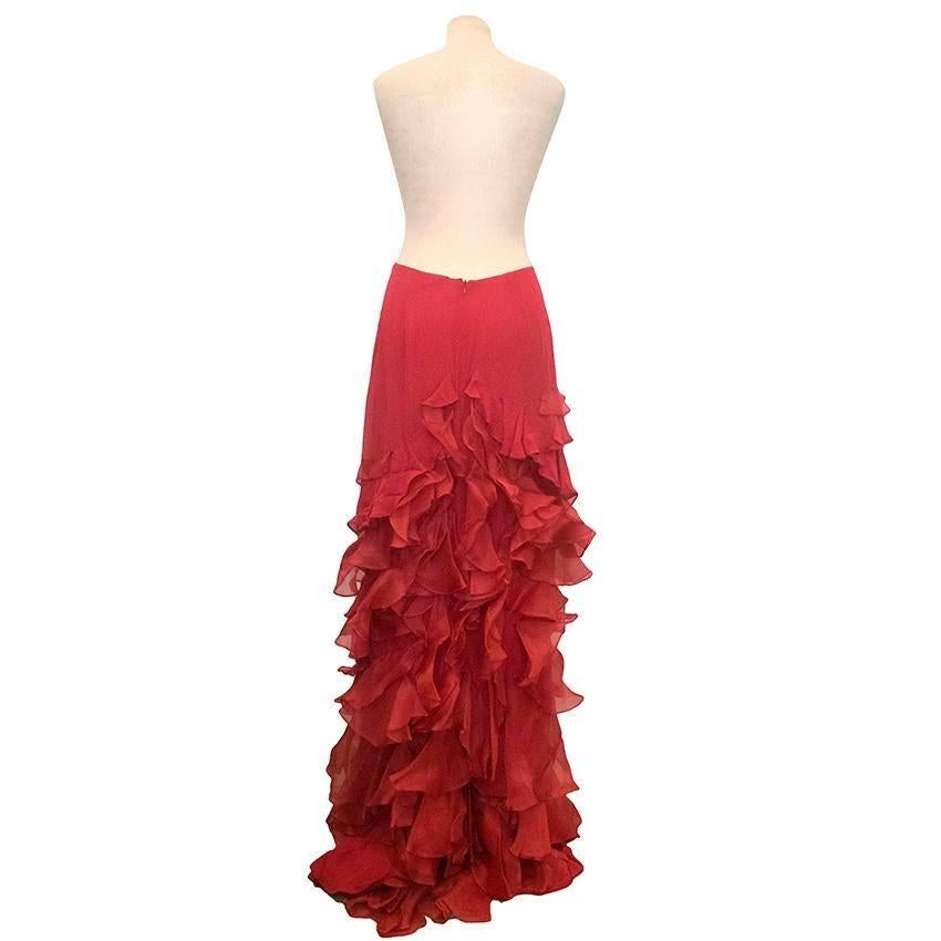 Roberta Furlanetto Red silk tiered skirt In Excellent Condition For Sale In London, GB