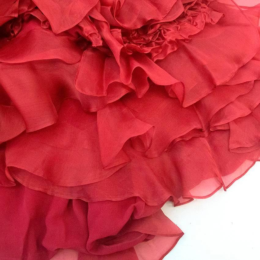 Roberta Furlanetto Red silk tiered skirt For Sale 2