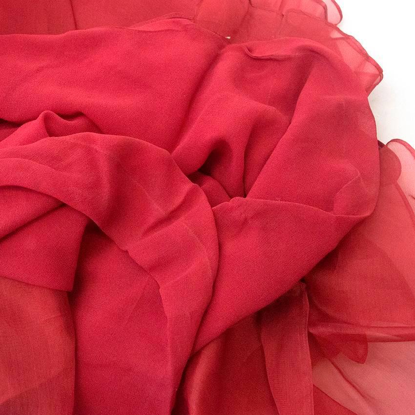 Roberta Furlanetto Red silk tiered skirt For Sale 3