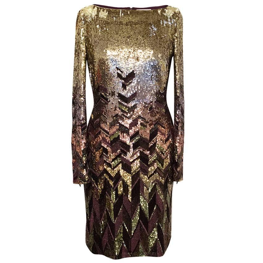 Matthew Williamson Gold and Plum Sequinned Dress  For Sale