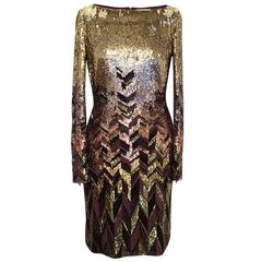 Matthew Williamson Gold and Plum Sequinned Dress 