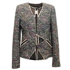 Chanel Multi Colour Tweed Jacket With Lamb Leather/Shearling Trims