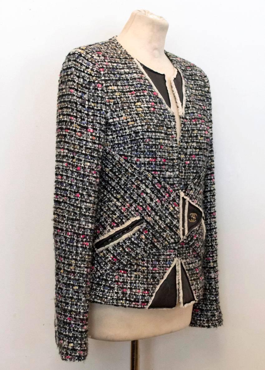 Chanel Multi Colour Tweed Jacket With Lamb Leather/Shearling Trims In Excellent Condition For Sale In London, GB