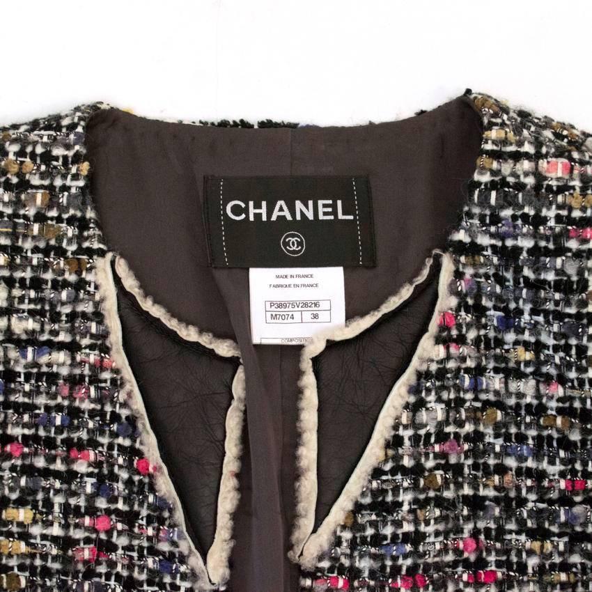 Chanel Multi Colour Tweed Jacket With Lamb Leather/Shearling Trims For Sale 3