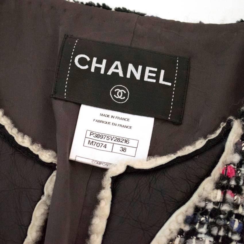 Chanel Multi Colour Tweed Jacket With Lamb Leather/Shearling Trims For Sale 4