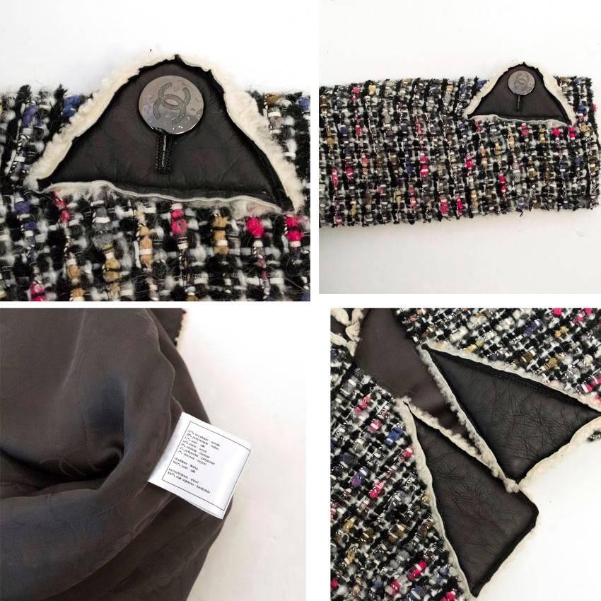Chanel Multi Colour Tweed Jacket With Lamb Leather/Shearling Trims For Sale 5