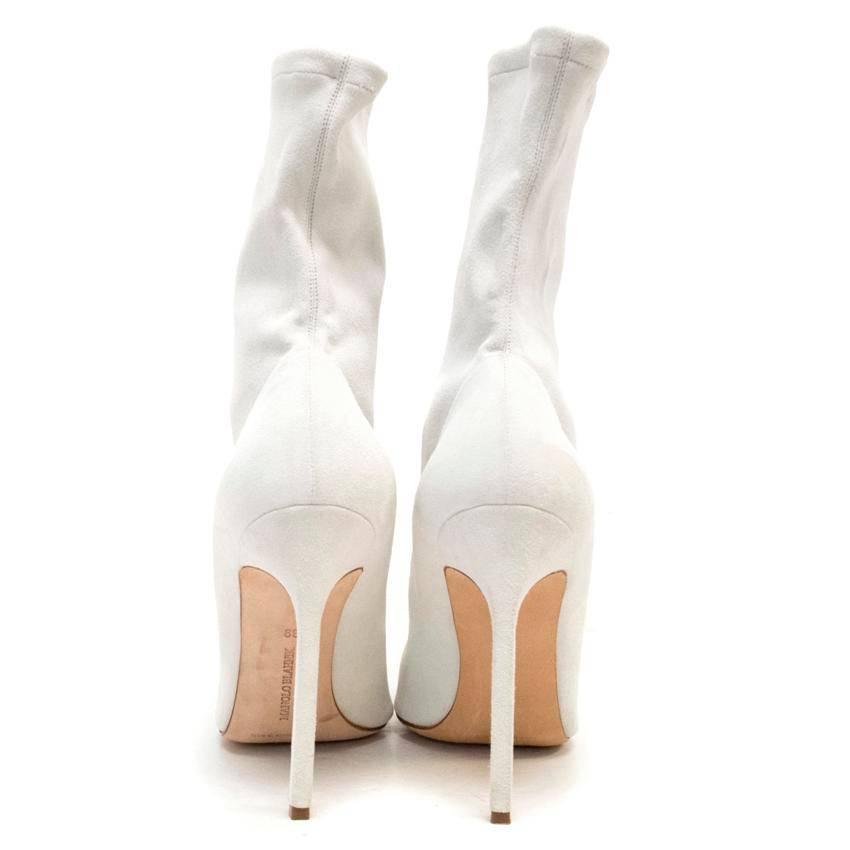 Manolo Blahnik Cream Pointed Sock Boots With Silver Toe For Sale at 1stdibs