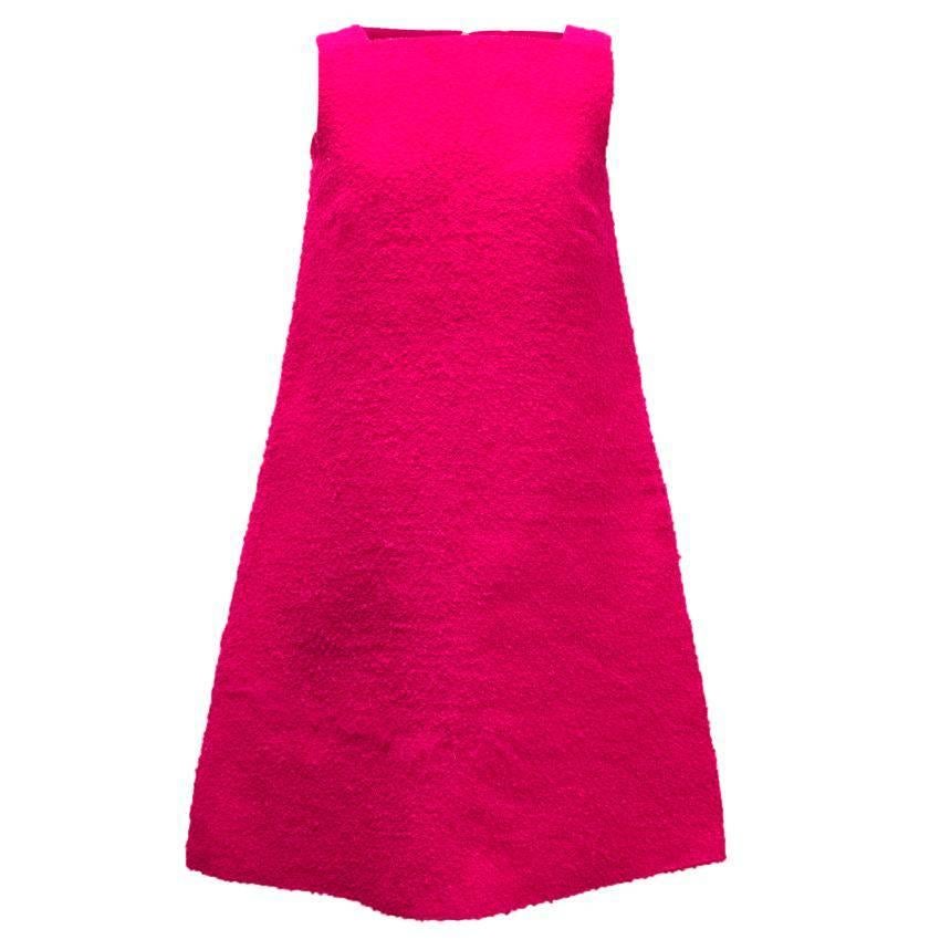 Osman Bright Pink Textured Wool A-Line Dress