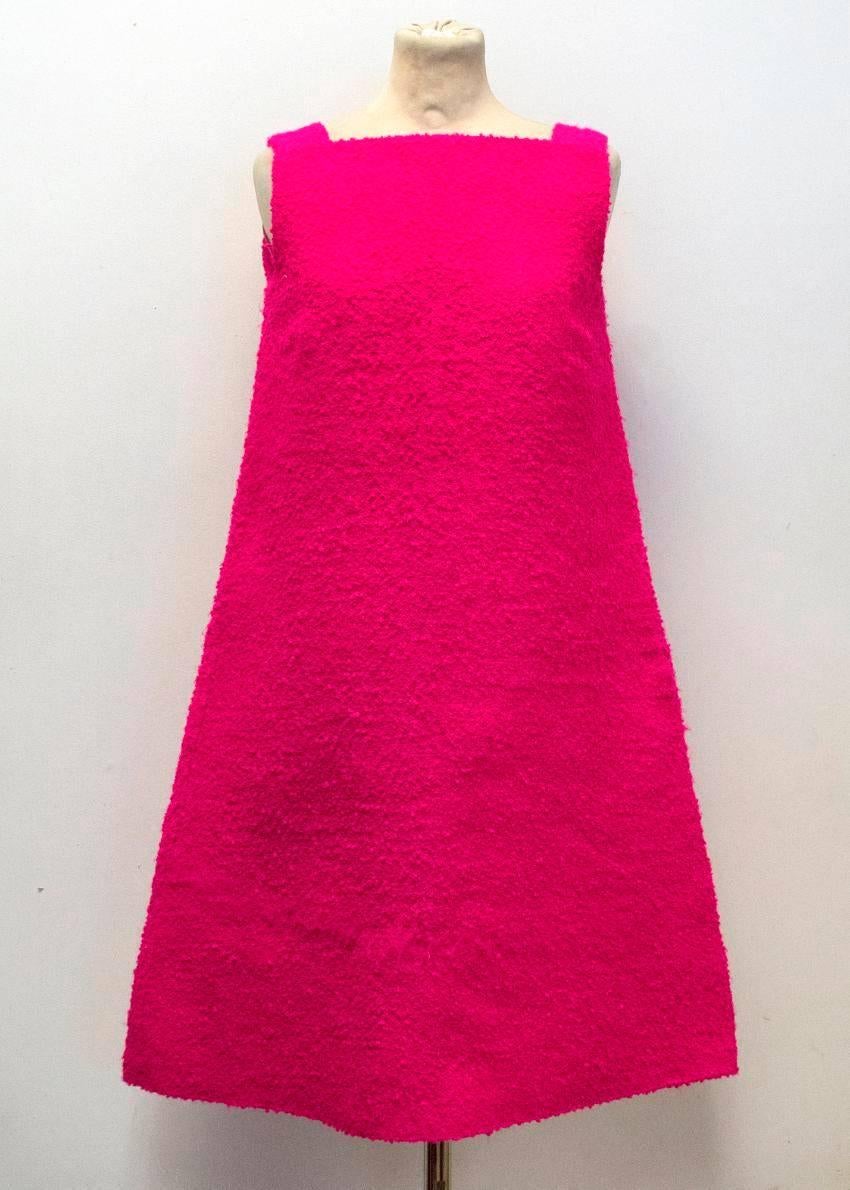 Osman Bright Pink Textured Wool A-Line Dress In Excellent Condition In London, GB