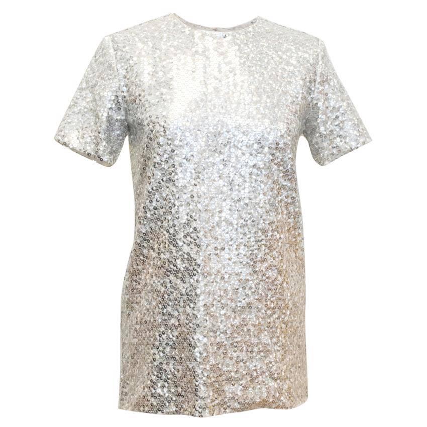 Nina Ricci Silver Sequined Voile Top For Sale