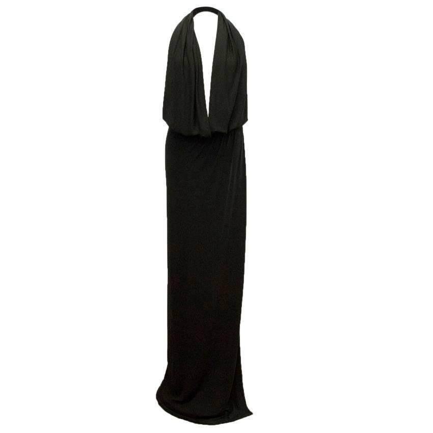 Osman Black Extreme Plunge Halter Neck Maxi Dress For Sale