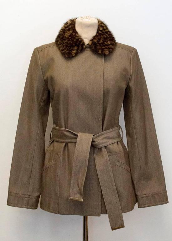 Louis Vuitton Brown Wool and Denim Blend Jacket with Fur Collar For Sale at 1stdibs